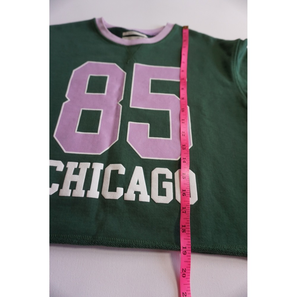 Anthropologie 85 Chicago Cropped Sweatshirt Green Lilac Graphic S - Picture 6 of 14